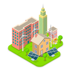 3D Isometric Flat Vector Illustration of Energy Efficiency, Essential Elements of Green City. Item 3