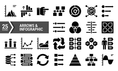 25 Black & White Arrow and Infographic Icons for Your Design Projects.