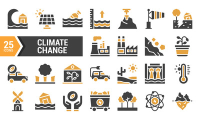 25 Climate Change Glyph Icons in Two Colors.