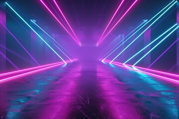 Neon Lights Corridor, Futuristic Synthwave Dreamscape
