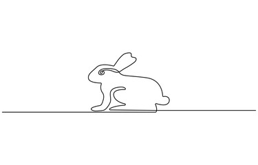 Easter Bunny continuous one line drawing. Easter border with eggs and cute cartoon bunny in continuous line art drawing style. Illustration for Easter with Rabbit Black and white vector
