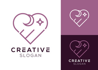 Heart with moon and stars simple logo design