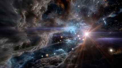 Fototapeta premium Stellar nebula explosion and cosmic clouds in deep space