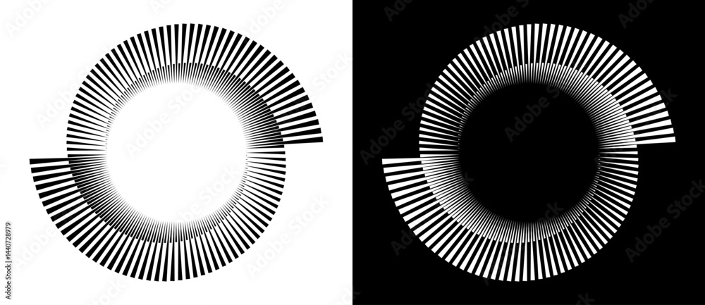 Poster Spiral with lines as dynamic abstract vector background or logo or icon. Yin and Yang symbol. Black spiral on white background and white spiral on black background.