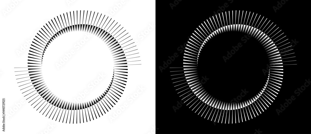 Leinwandbilder Spiral with lines as dynamic abstract vector background or logo or icon. Yin and Yang symbol. Black spiral on white background and white spiral on black background.