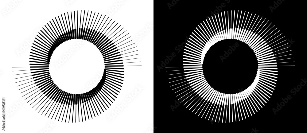Fototapete Spiral with lines as dynamic abstract vector background or logo or icon. Yin and Yang symbol. Black spiral on white background and white spiral on black background.