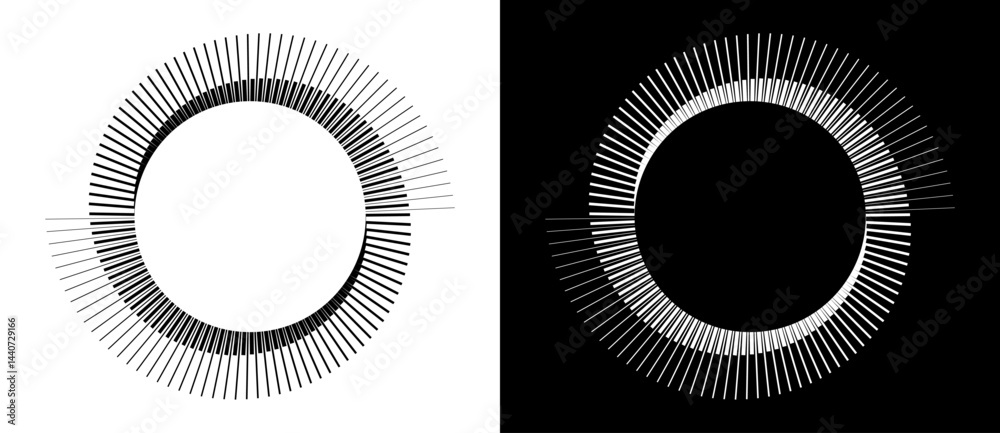 Leinwandbilder Spiral with lines as dynamic abstract vector background or logo or icon. Yin and Yang symbol. Black spiral on white background and white spiral on black background.