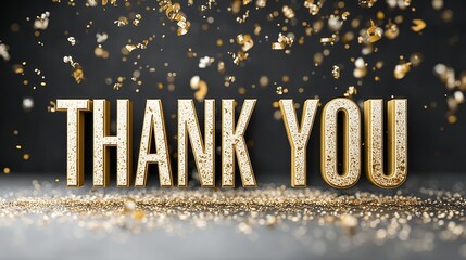 Elegant thank you text with glittering gold particles on dark background