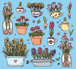 cute vector set with spring flowers