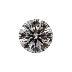 Sparkling round cut diamond with intricate facets reflecting light, set against transparency background, showcasing its brilliance and clarity