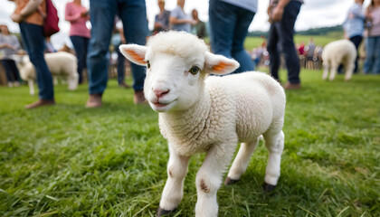 Obraz premium Sheep festival celebration green pasture animal photography outdoor setting close-up view community engagement