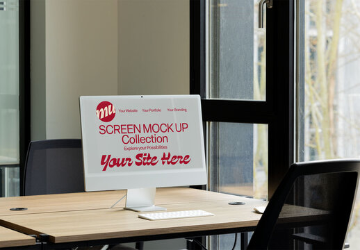 Modern Office with monitor screen Mockup