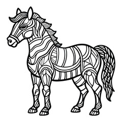 Decorative Line Art Style Horse Illustration for Coloring and Creative Projects