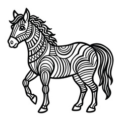 Decorative Line Art Style Horse Illustration for Coloring and Creative Projects
