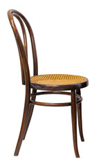 This bentwood chair features a sleek design with a caned seat, perfect for dining settings or as stylish accent furniture in various interior styles.