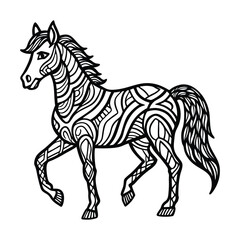Decorative Line Art Style Horse Illustration for Coloring and Creative Projects