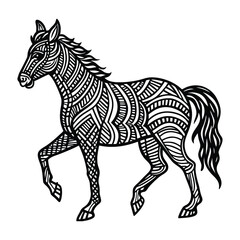 Decorative Line Art Style Horse Illustration for Coloring and Creative Projects