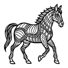 Decorative Line Art Style Horse Illustration for Coloring and Creative Projects