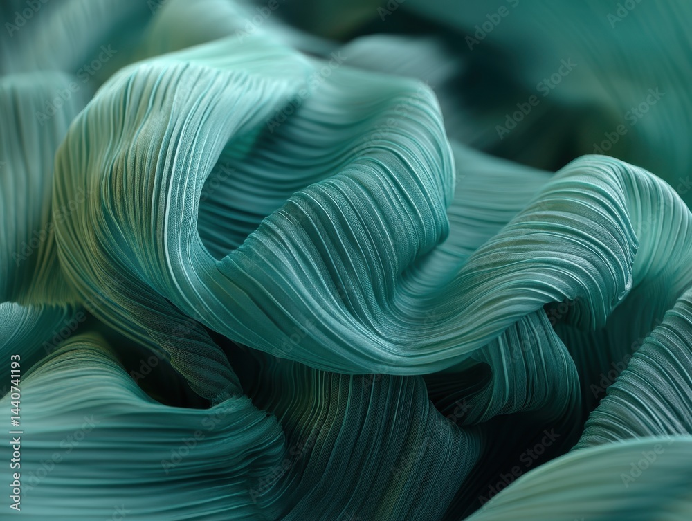 Poster abstract teal fabric with flowing pleats creating depth and texture soft light and shadow elegant de