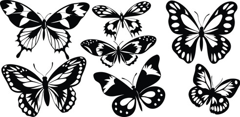 Collection of Black Butterfly Silhouettes with Ornamental Wing Designs