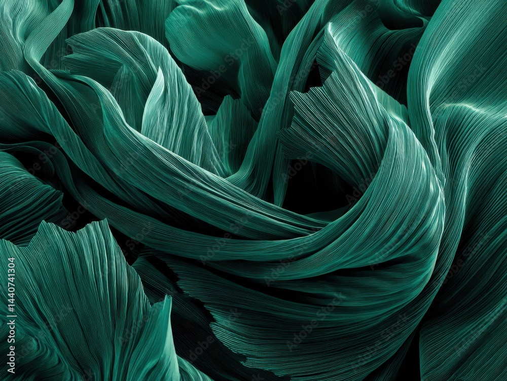 Poster abstract teal fabric waves with flowing lines and smooth texture creating a dynamic and elegant back
