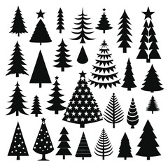 "Christmas Tree Silhouette Vector Collection in Minimalist and Festive Styles for Holiday Design Projects"