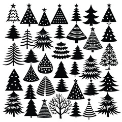 "Christmas Tree Silhouette Vector Collection in Minimalist and Festive Styles for Holiday Design Projects"