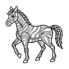 Decorative Line Art Style Horse Illustration for Coloring and Creative Projects