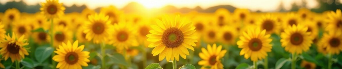 Obraz premium Vibrant sunflowers in a field, bathed in sunlight, field, bloom