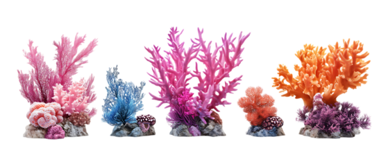 Pack of Enchanted Coral Reef Against Transparent Background for Fantasy Art, Nature Projects, or Underwater Scenes