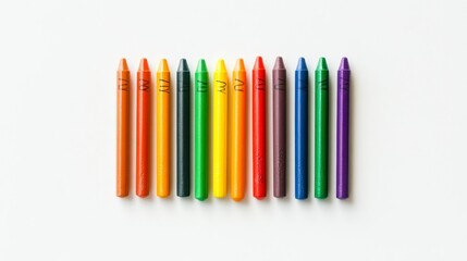 Obraz premium Row of colorful crayons with simple drawn faces on a white background