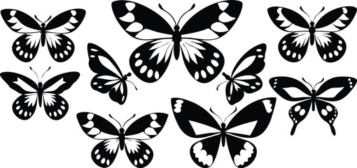 Collection of Black Butterfly Silhouettes with Ornamental Wing Designs