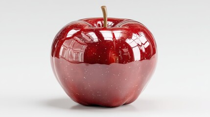 a bright red apple with a glossy finish on a white isolated background, fresh and crisp design
