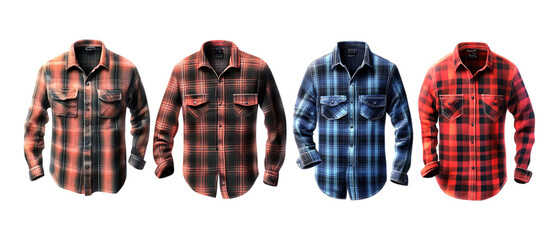 Pack of Flannel Shirts Against Transparent Background for Fashion, Apparel, or Winter Clothing Campaigns