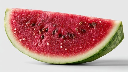 a close-up of a juicy slice of watermelon with seeds on a white isolated background, refreshing and vibrant design