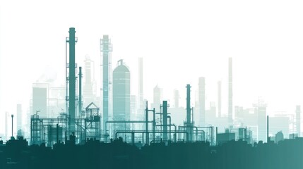 Industrial plant silhouette, landscape view,  background image, possible use in environmental reports