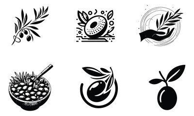 Fototapeta premium Olive Branch and Basket Illustration | Black and White Olive Artwork