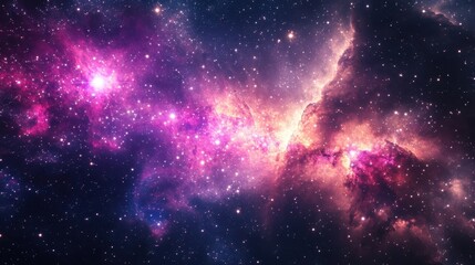 Naklejka premium Vibrant colors blend in a cosmic landscape filled with stars and nebulae, creating an awe-inspiring view of the universe beyond us.