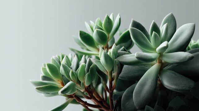 a close-up of a succulent plant with thick green leaves on a white isolated background, natural and calming design - Powered by Adobe