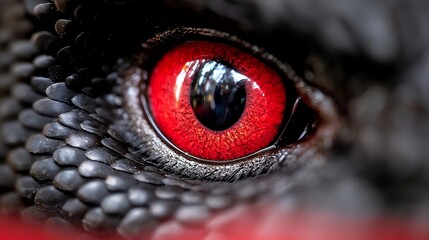 Close Up of Intense Red Eye and Textured Black Scales