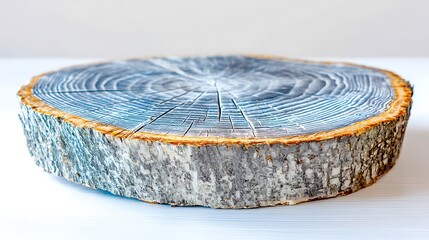 Cross-section of a wood slice, showcasing annual rings, rustic texture, and natural tones