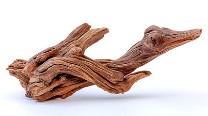 Fototapeta premium Intricate, dark brown driftwood piece, shaped like a bird, isolated on white
