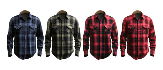 Pack of Flannel Shirts Against Transparent Background for Fashion, Apparel, or Winter Clothing Campaigns