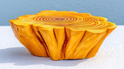 Fototapeta premium Polished yellow wood slice, showing growth rings, as a decorative object