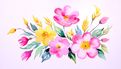 beautiful pink and yellow aquarelle flowers wallpaper