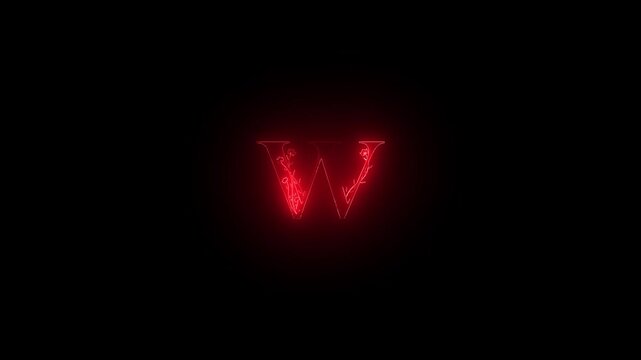 a glowing neon W text icon video animation on black background