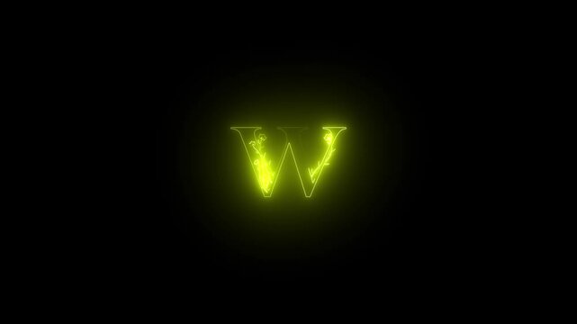 a glowing neon W text icon video animation on black background