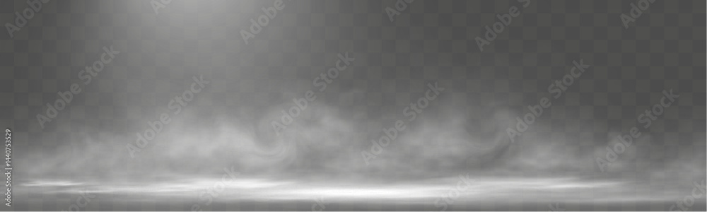 Poster realistic white smoke or mist effect with soft, swirling patterns on a transparent background. perfe