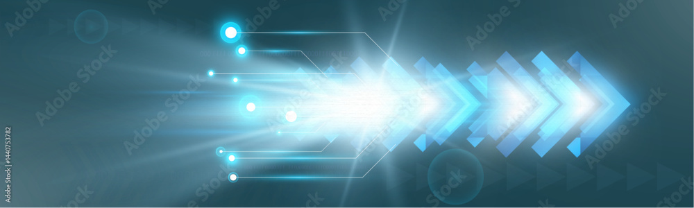 Poster futuristic speed background with glowing arrows, motion blur, digital technology concept, fast-movin