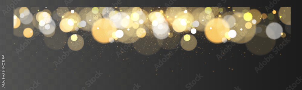 Aufkleber Bokeh background with soft golden light orbs on a transparent grid, ideal for overlays and graphic design projects.	
